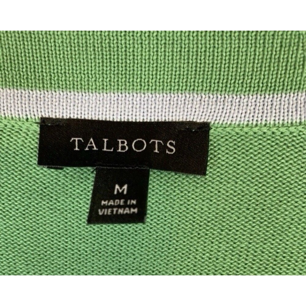 Talbots Tip Par Green Gray Button Up Long Sleeve Cardigan Sweater Size Medium - Picture 4 of 8